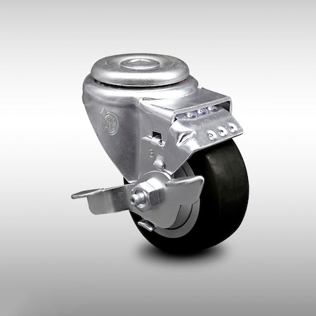 Service Caster 3.5 Inch SS Black Polyurethane Wheel Swivel Bolt Hole Caster with Brake SCC SCC-SSBH20S3514-PPUB-BLK-TLB